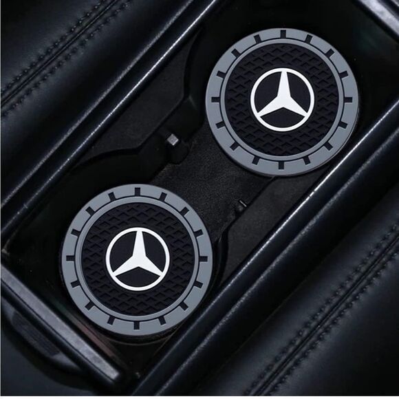 Mercedes logo cup Coasters in black and gray Set of 2 NWT - Picture 3 of 9